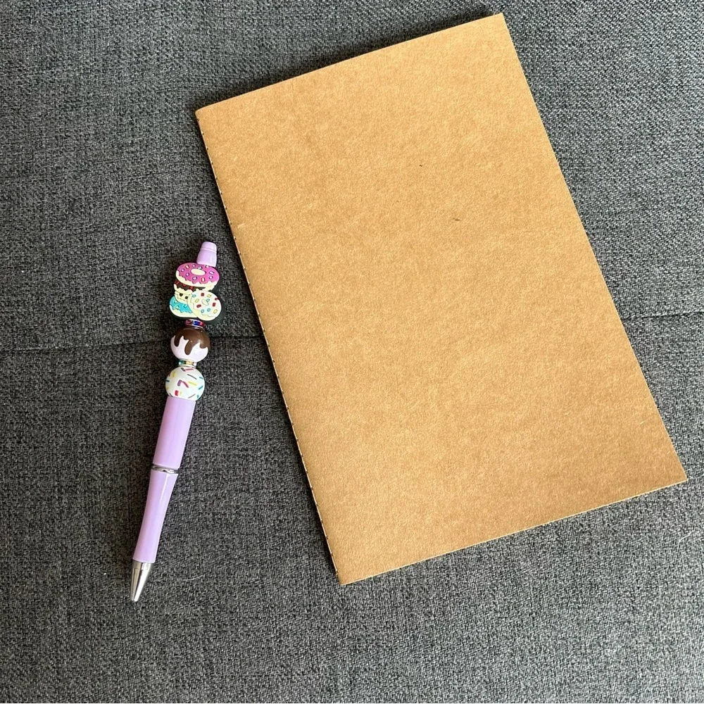 Handcrafted Doughnut Theme Pen + Kraft Journal Notebook (DONUT STACK - PURPLE